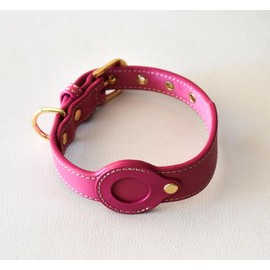 Collar de Cuero Ajustable para Perro con Soporte para Airtag (Rosa, Mediano)