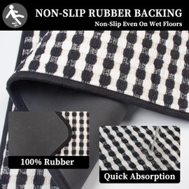 AevitasX Long Bathroom Rugs Non Slip Quick Dry Rubber Bath Mat Low Profile Absorbent Shower Rug for Tub Floor, 17 x 47 Inch, Black, Machine Washable