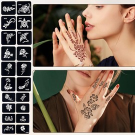 247 Stück Temporäre Tattoo Schablonen Kunststoff Schablonens Set, Hochwertige Henna Schablonen, Tattoo Schablonens für Hände Unterarm, Semipermanente Wirkung, für Mädchen Teens Face Paint Body Art