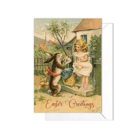 Funny Weird Victorian Easter Greeting Card with Envelopes (Easter Egg Delivery Bunny)