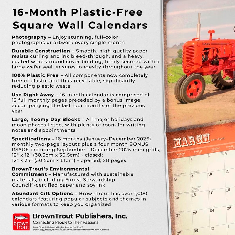 Vintage Tractors | 2026 12 x 24 Inch (Hanging) Monthly
