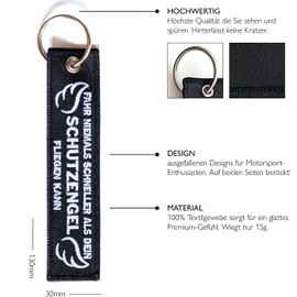 RENEGADE Guardian Angel Motorcycle Fabric Keyring with Keyring - Embroidered with Luminous Thread & Scratch Resistant (130 x 30 mm, Black) Ideal for Your Motorcycle, black