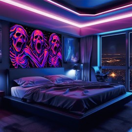 Starlit - Tapiz con esqueleto de luz negra reactiva a los rayos UV, para colgar en la pared, diseño gótico de neón brillante, decoración de habitación para recámara, sala de estar, Halloween, póster