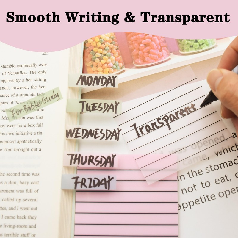 YOUDEFUL 800Pcs Transparent Sticky Notes, Pink Clear Sticky Notes with