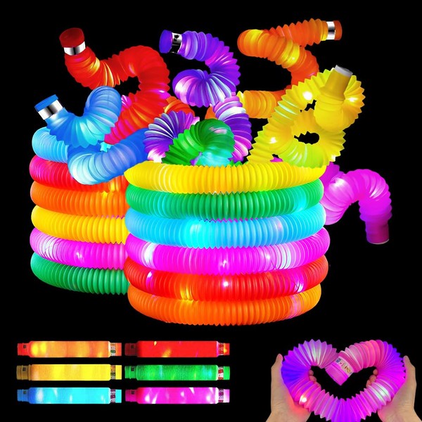 XPJBKC Light Up Pop Tubes, 24 Pack Sensory Tubes, Led