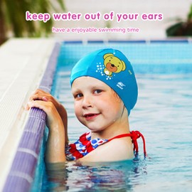 Kids Swim Cap Cute Animal Print Swimming Cap Suitable for Boys and Girls Aged 3-16 Years Old(Dog Print Pattern)
