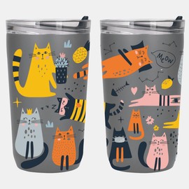 FROC | Termo Personalizado 450ml con Impresión UV de Alta Calidad, Tapa Antiderrame, Base Antiderrapante, Acero Inoxidable Doble Pared – Modelo The Lake (Happy Cats)