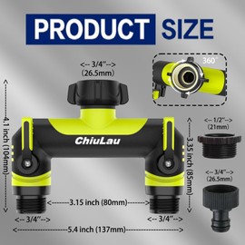 ChiuLau 2 Way Garden Hose Splitter, 3/4" Outdoor Faucet Splitter and Tap Connector, Garden Tap Adapter Hose Connector, Extended Handle Individual On/Off, for Outdoor Gardening(Green)