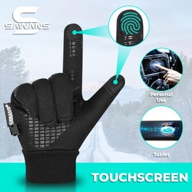 SAWANS Winter Warm Running Gloves Anti Slip Touchscreen Lightweight Elastic Cuff Thermal Gloves Cold Weather Cycling Biking Sporting Driving for Men Women Walking Riding Climbing Hiking (Black, L)