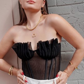 CIUNOFOR Gold Necklace for Women, 17.0 inches 14K Plated Gold Beaded Stainless Steel Chunky Chain, Adjustable Statement Choker Jewelry