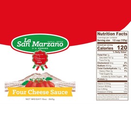 La San Marzano Four Cheese Sauce, 13 oz, Pasta Sauce Made in Italy, All Purpose Tomato Premium Quality, All Natural, Non GMO, Gluten Free
