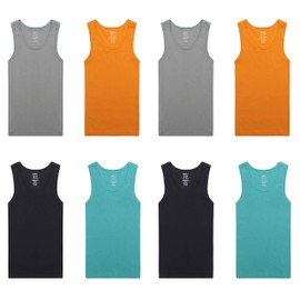 Buyless Fashion Boys Scoop Neck Tagless Undershirts Soft Cotton Tank Top (8 Pack) 7-8 Multi Color