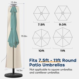 UHousDeco Solar Patio Umbrella Cover - LED Lighted Outdoor Table Umbrella Cover for 7.5ft 8ft 9ft 10ft 11ft UV Protection Waterproof Oxford Fabric Folding Rod (Beige)