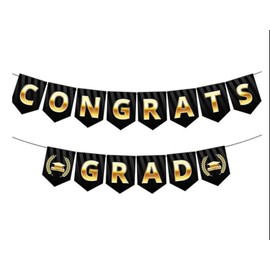 black congrats grad Banner, black and gold graduation banner surprise party NO DIY necessary