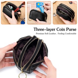 PORRASSO Genuine Leather Coin Purse Change Pouch Portable Credit Card Holder Multifunction Key Case Wallet for Men Women Green