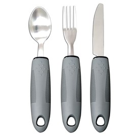 Weighted Extra Wide Handles Easy Grip Cutlery Set, Disability Ideal Dining aid for Elderly Disabled Arthritis Parkinson's Disease Tremors Sufferers (3PCS Curved)