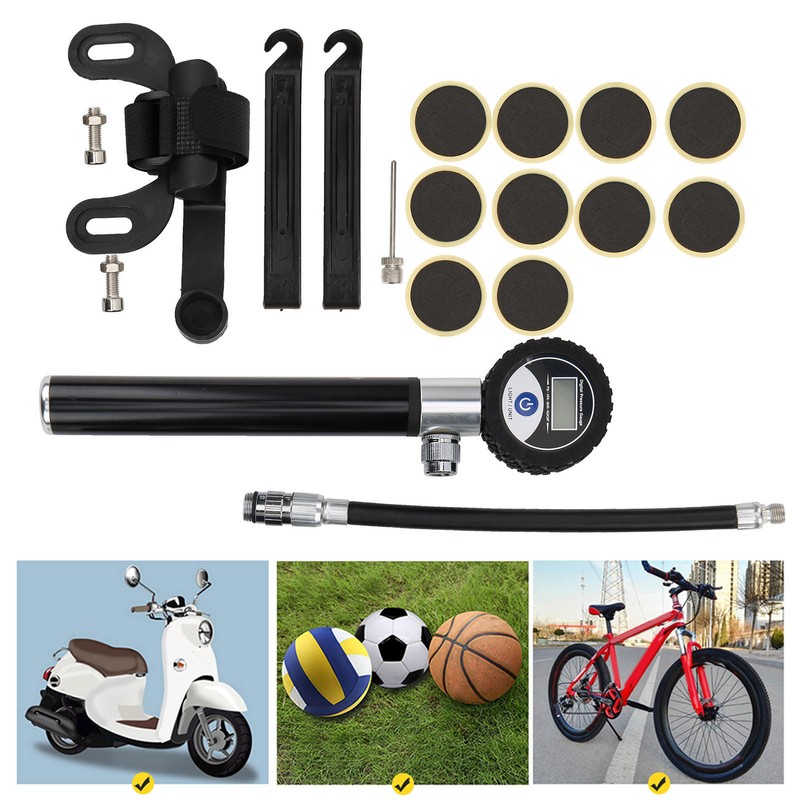 Bicycle Digital Display Air Pump with Needles Hose Kit Bike
