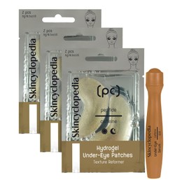 Skincyclopedia Under Eye Treatment, Roll-On + 3 Hydrogel Pads with Caffeine & Q10, Cooling Roller, Energizing Serum for Dark Circles, Puffiness Bags, Fine Lines & Wrinkles, Deep Hydration Activator.