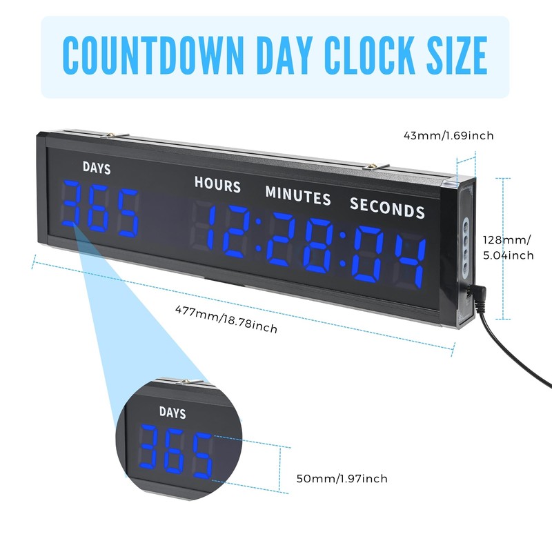 Large Digital Count Up Count Down Timer, Multi-Function 999 Days