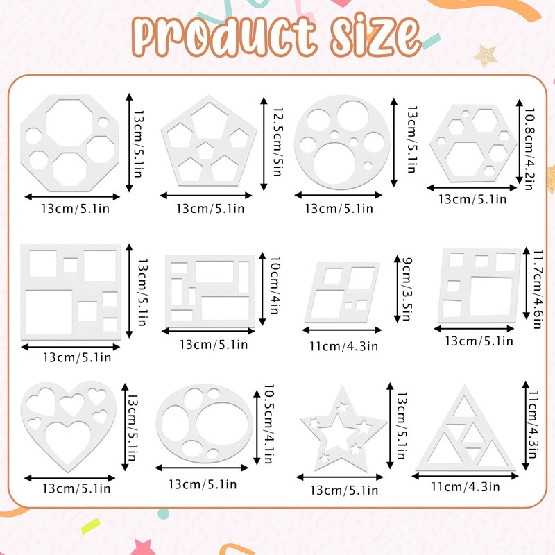 JJUNW 12 Pcs Geometric Stencils, Art Painting Template, Drawing Shape