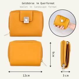 MANAGE Premium Women's Purse Yellow - RFID NFC Protection - Spacious Genuine Leather Purse Women Medium Size - Leather Purse Many Compartments with Zip (Yellow), yellow, Classic