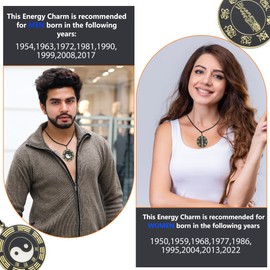 Feng Shui Yin Yang Necklace Pendant, Ancient Chinese Talisman with Bagua Symbol & Eight Immortals Charms for Wealth Fortune, Adjustable Energy Protection Amulet for Neck Car Use or Others (1 Pack)