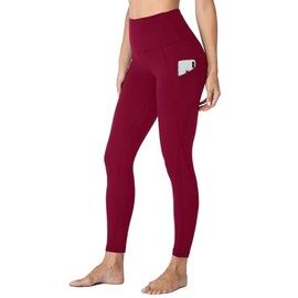 HLTPRO Leggings with Pockets for Women(Reg & Plus Size) - High Waist Tummy Control Yoga Pants with Pockets for Workout Wine