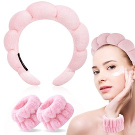 Spa Headband Women's Make Up Hair Band Washing Face Wristband Set Make-up Hair Band Sponge Headband for Spa Make-Up Face Washing Showers Sports Skin Care