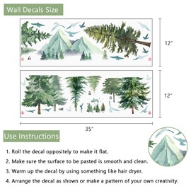 Yovkky Mountain Tree Wall Decals Stickers, Watercolor Forest Pine Tree Birds Home Kids Bedroom Nursery Decor, Woodland Nature Living Room Decorations Art