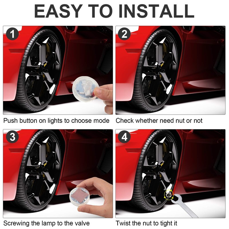 4 Pieces Car Tire Lights Wheel Valve Stem Lamp Cap