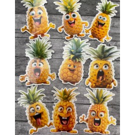 Handmade Silly Face Pineapple Die Cut Stickers Set Laptop Sticker WaterBottle Sticker