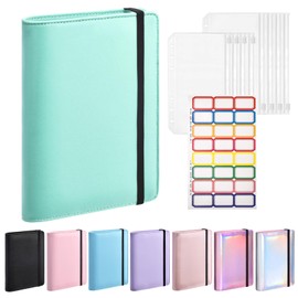 A6 Budget Binder with Cash Envelopes, PU Leather Refillable Notebook Binder, Loose Leaf Organizer Binder Cover, Money Organizer for Cash with Elastic Belt Closure (Mint Green)