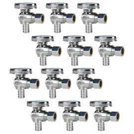 SUNGATOR 12-Pack Angle Stop Valve, 1/2" PEX x 3/8" OD Compression, Quarter Turn Chrome Plated, 1/2 inch Pex Shut Off Valves for Faucet and Toilet, UPC Certified