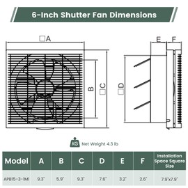 Fanspex 6" Shutter Exhaust Fan, 258CFM Window or Wall Mount Ventilation Fan for Greenhouse, Attic, Garage, Bathroom, Kitchen