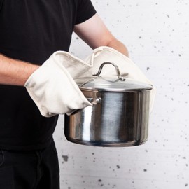 Cream Double Oven Gloves Heat Resistant Oven Mitts for Home Kitchen Baking and Cooking, Pot Pan Tray Double Oven Gloves (17cm x 91cm)