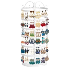 MODOWEY 6 Tier Rotating Earring Holder Organizer, Adjustable Metal Earring Display Stand Storage Rack, 264 Holes Earring Tree Organizer for Women Girl (White)