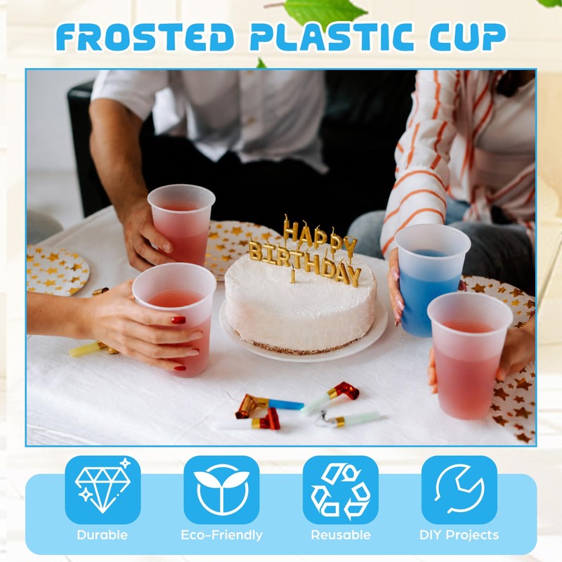 180 Pcs Frosted Plastic Cups 16 oz Clear Disposable Tumblers