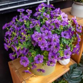 VDVST Artificial Flowers for Outdoors, 10 Bundles UV Resistant Artificial Outdoor Flowers, Not-Fading Silk Faux Flowers for Outdoor Planters for Spring Summer Home Garden Porch Decor, Purple