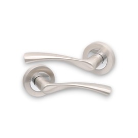 Infinity Decor Pair of Dual Tone Twisted Lever Door Handles on Round Rose Set - Pull Handles Ideal for Internal and External Doors