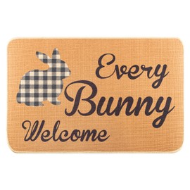 GROBRO7 Easter Door Mat Linen Checkered White and Black Rabbit Carpet Rubber Non-Slip Reusable Entrance Rug Every Bunny Welcome Doormat Gift Decoration Home Decor Indoor Outdoor Mats 22.8’’ x 14.9’’