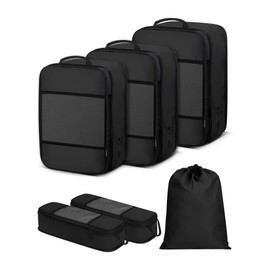 SDGFUI 6 Pcs Travel Packing Cubes Set, Fashion Travel Compression Packing Cubes, Large Capacity Travel Luggage Organizers, Travel Organizers with Laundry Bag - Black