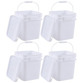 Vababa 3 Gallon White Square Buckets with Lid for Food Storage, 4 Pcs Plastic Food Grade Buckets with Lid and Handle
