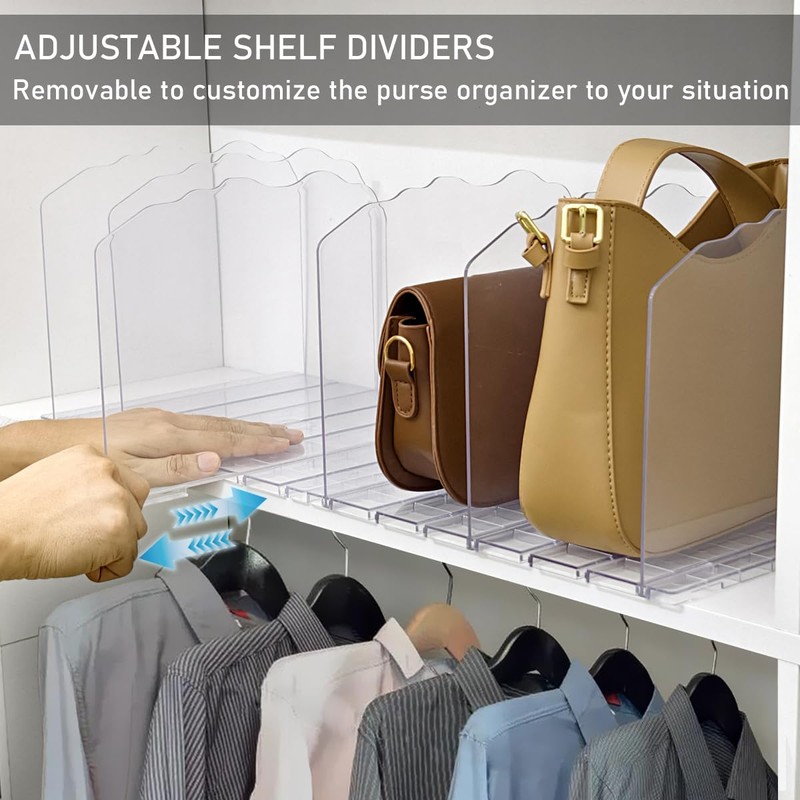 Purse Organizer for Closet Shelf 8 Divider, Adjustable Divider Closet