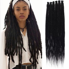 Samtress 18 Inch Dreadlock Extensions 20 Strands Naturel Black SE Hippie Dreadlock 0.6 cm Width Loc Extensions Handmade Reggae Style Crochet Braiding Hair Synthetic (#1B)