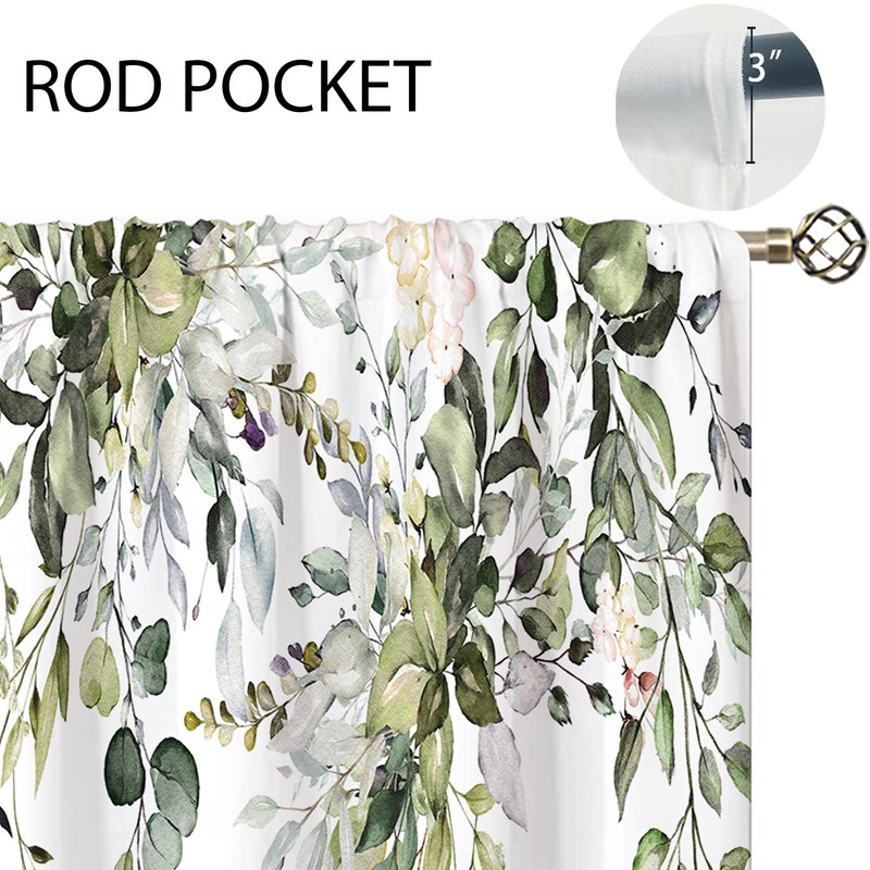 oolygoo Eucalyptus Botanical Leaves Floral Kitchen Window Curtains Over Sink