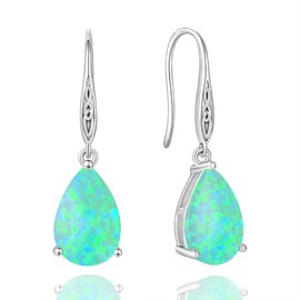 VESHON Green Opal Earrings 925 Sterling Silver Celtic Knot Hook Teardrop Earring 8X12mm Solitaire Gemstone October Birthstone Jewelry Gift for Women