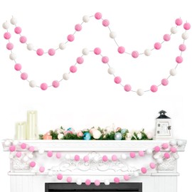TBD Decor 2pk Pink Pom Pom Garland 13FT 4cm Large Felt Ball Garland Shower Decorationsfor Mantle,Indoor Holiday Wedding Birthday Gender Reveal Party Supplies