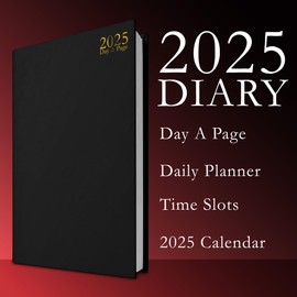 ZYBUX - 2025 Appointment Diary A4 Day A Page with Half Page Saturday & Sunday | Hardcover with matching ribbon bookmark (A4, Black)