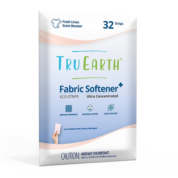 Tru Earth Eco-Strips Fabric Softener 32 Strips. No Plastic Packaging, Ultra-Concentrated, Pre-Measured Strips, Easy Storage. For Machine & Hand Washing, Fresh Linen Scent Booster