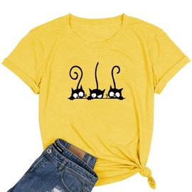 NIUBIA Women's Three Cats Printed Shirts New Novelty T-Shirts Cute Teen Girls Casual Tops
